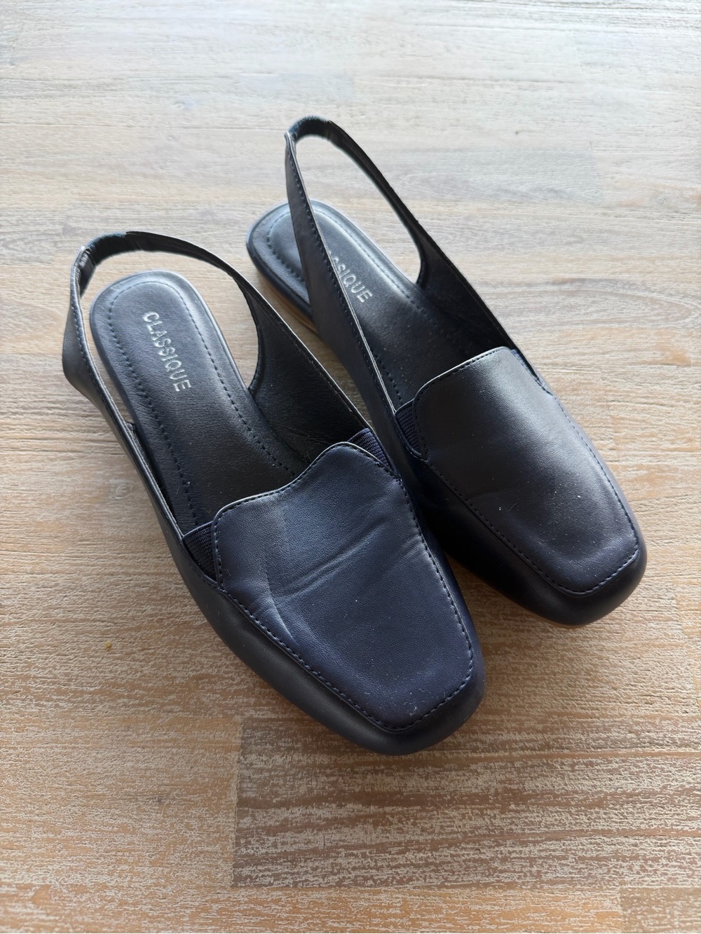 Classique Navy Blue Slingback Loafers – Women's Comfortable Flats